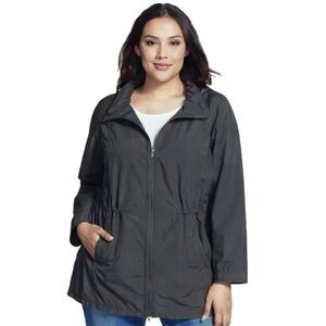 Eileen Fisher Organic Cotton Nylon Blend Hooded Jacket Grey Charcoal XL